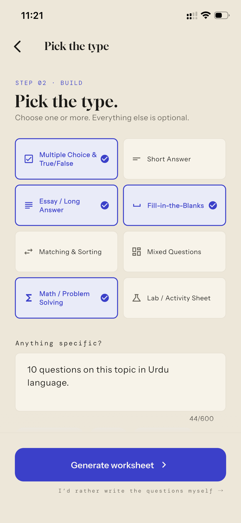 Pick the question type