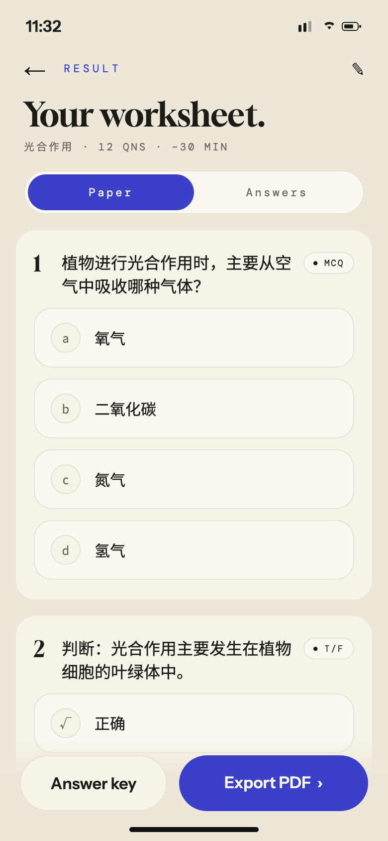A generated worksheet in Chinese
